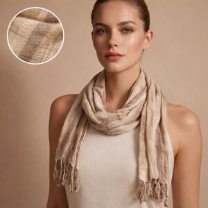 Paris Purchase Beige and Brown Lightweight Scarf Soft Woven Wrap